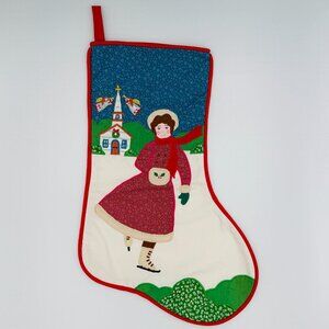 VTG HOUSE OF HATTEN CHRISTMAS STOCKING  ICE SKATING GIRL W/MUFF EMBROIDERED ACCE